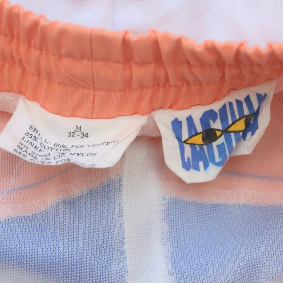 80's Vintage "LAGUNA" Colorblock Swim Trunks - Picture 2 of 5